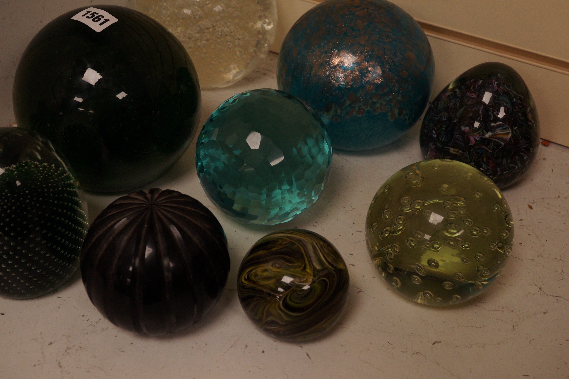 A collection of ten various glass dump weights, paperweights, etc, largest 14.5cm high